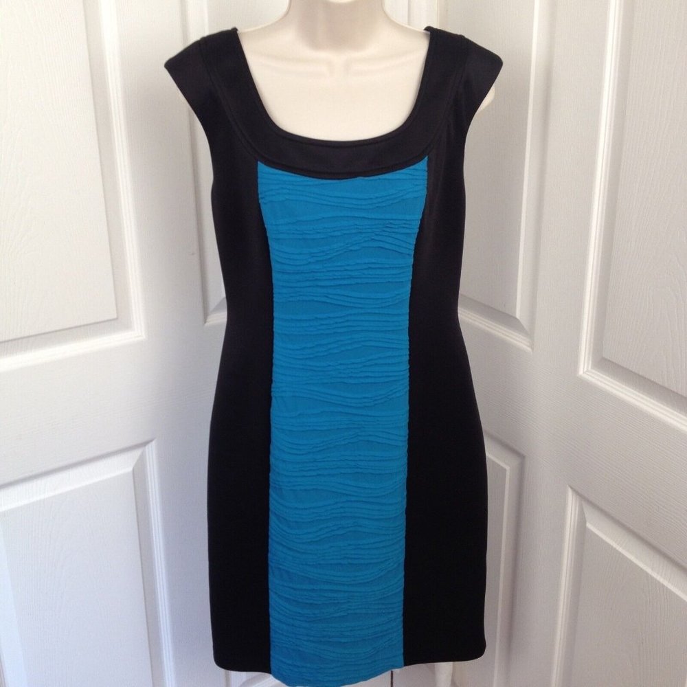 Signature London Style Blue Black Sheath Stretch Sleeveless Short Mini Dress 8